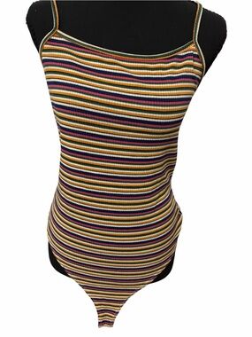 gaze Multicolor Striped Ribbed Tank Bodysuit